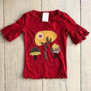 Persnickety Red Top with Tree Appliqué